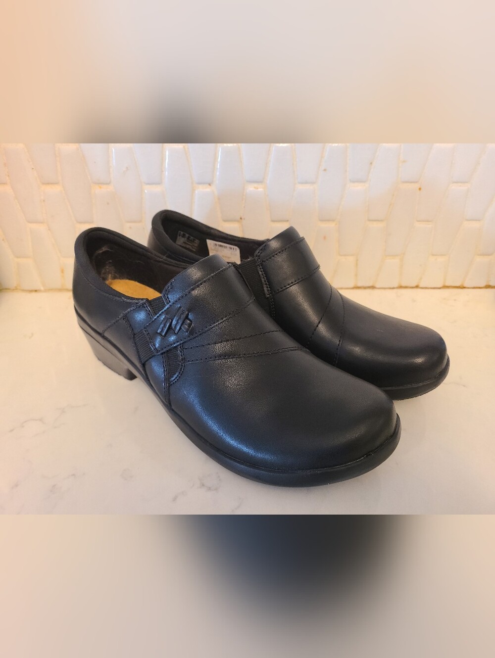 Clarks Angie Pearl Black Leather Shoes Women's 10 Medium
